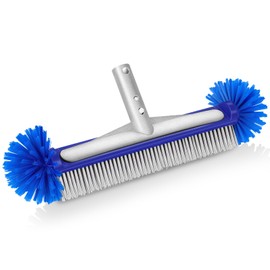 LadyRosian Pool Brush Head with Round Ends 17" Pool Cleaning Brush Pool Scrub Brush for for Cleaning Pool Walls, Corners, Steps (Blue)
