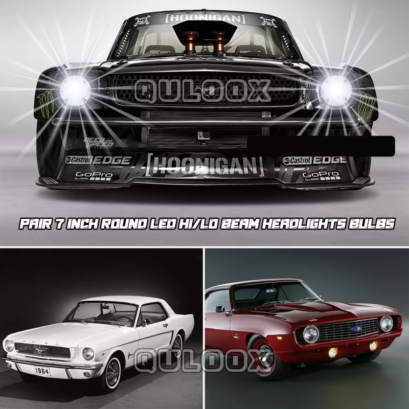 QULOOX Pair 7" Inch Round LED Headlights DRL for Ford
