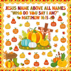 Fall Bulletin Board Decorations Jesus Names Pumpkin Cutouts Christian Autumn Thanksgiving Bulletin Board Religious for Kids Preschool Chalkboard Wall Fall Party Decor Sunday School Church