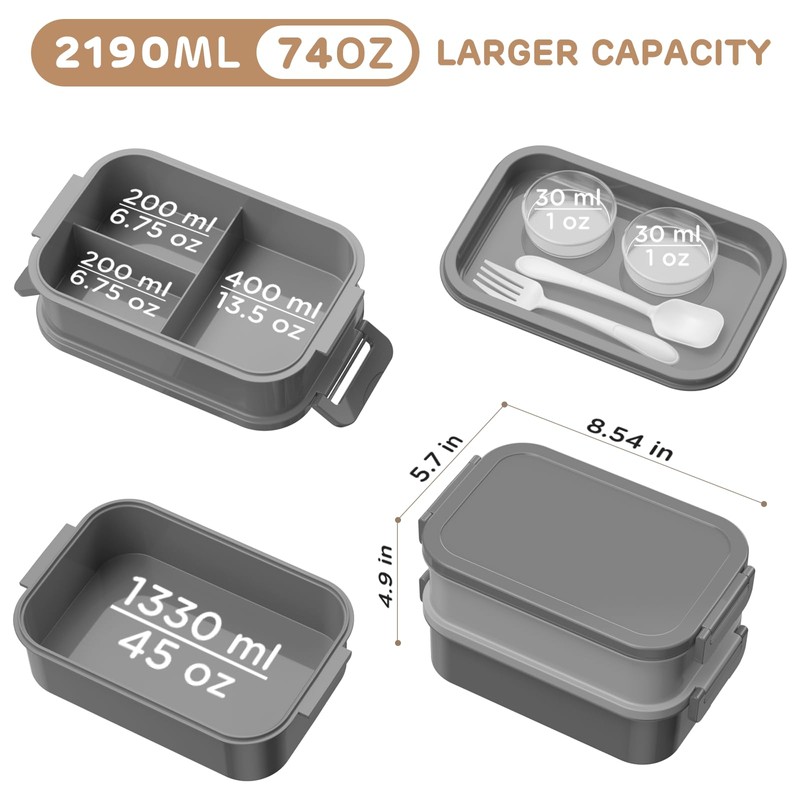 WayEee Lunch Box Adults,2190ml Large Capacity Bento Lunch Box with