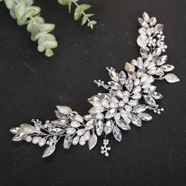 Rumtock Boho Crystals Silver Leaf Headband Wedding Bridal Pearl Headpiece Handmade Hair Accessories (Silver)