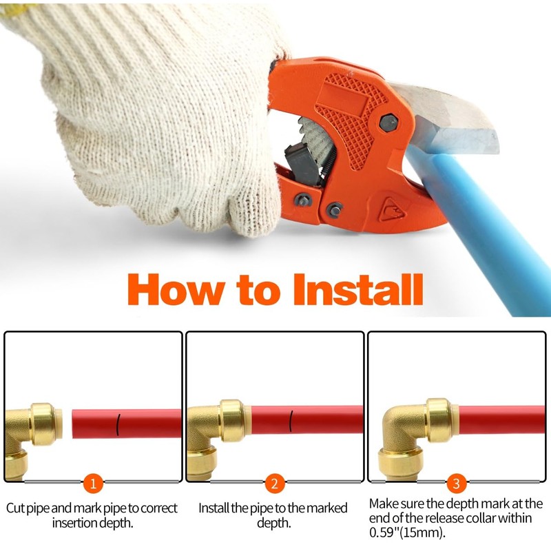 12 Pack Push-to-Connect Plumbing Fittings, 1/2" Pushfit Elbow Fittings with