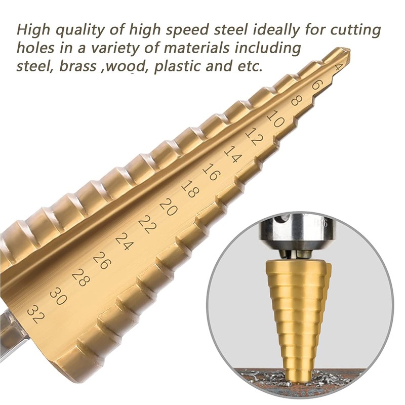 Chargenyang 3 Pcs Straight Grooved Step Drill Bit Set, High