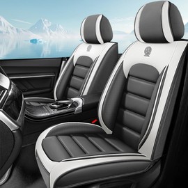 Cscevt 2 Seat Covers for Car Fit for Jaguar XE 2017-2020 Leather Seat Covers Breathable Waterproof Seat Protectors (Gray-White,Standard) Automotive Seat Covers with Airbag