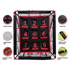 Superiornet 5x4FT Adjustable Angles Rebounder Net with 9 Pocket Targets – Pro Pitching & Fielding Trainer for Baseball & Softball –Multi-Sport Net for Soccer, Volleyball, Lacrosse for Kids & Adults