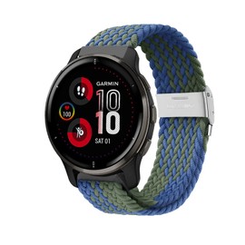 Niboow 20mm Strap for Garmin Venu Sq 2/Venu Sq 2 Music/Venu Sq/Venu Sq Music/Venu 2 Plus, Elastic Nylon Braided Watch Bands for Garmin Vivoactive 5/Vivoactive 3 Music/Forerunner 245 - Blue/Green