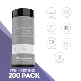 Swanky Stainless Steel Cleaner Wipes - Grime & Grease Remover Kitchen Cleaning Supplies - Clean & Shine, For Stove Top, Refrigerator, Sink, Oven, & Household Appliances - Canister, 200 Count