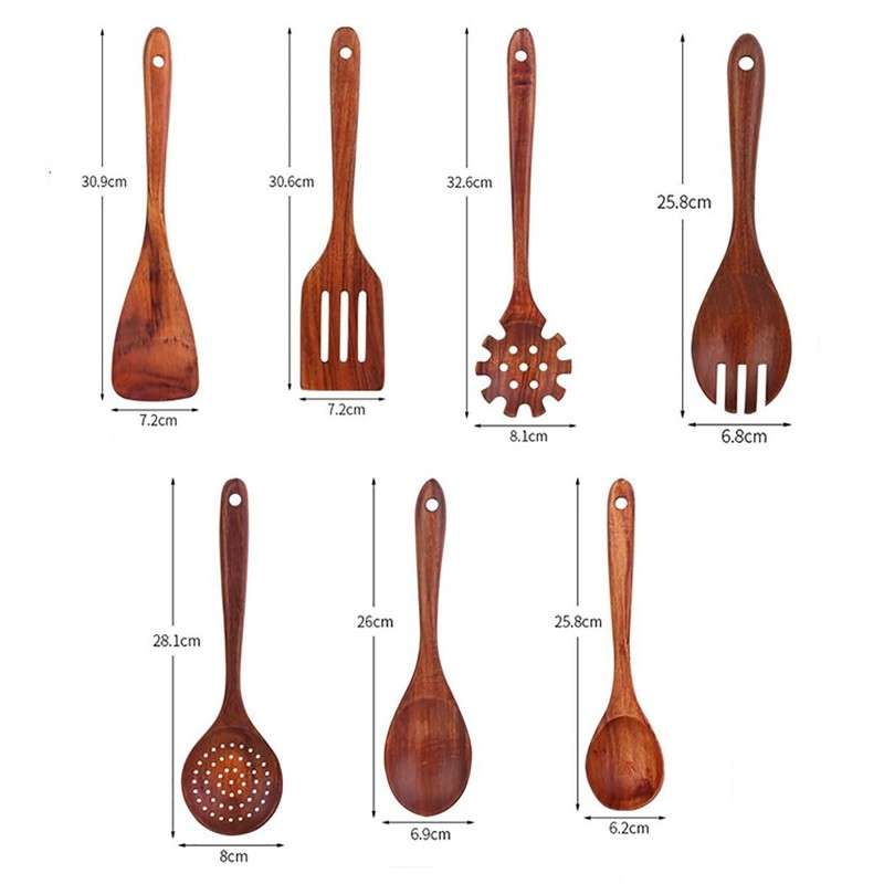 7 pcs Wooden Spoons,Teak Wooden Utensils for Cooking Wood Spatula