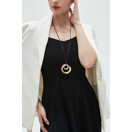 Jeniiahua Long Necklace for Women Brown Suede Choker Necklace Brown Circle Necklace Gold Bohemian Leather Western Necklaces Vintage Jewelry