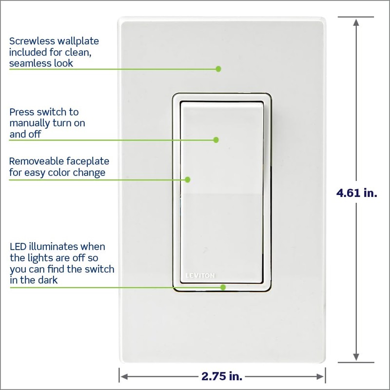 Leviton Decora Smart Switch Z-Wave 800 Series, ZW15S-1RW, White