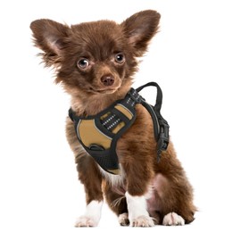 MoNiBloom Reflective Dog Harness, No Pull Vest Harness with Handle, Adjustable Soft Padded Pet Harness for Small Dogs, Light Brown, XS