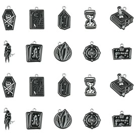 KitBeads 20Pcs 10 Styles Black Tarot Card Charms Enamel Coffin Crystal Gothic Charms Magic Book Raven Charms for Jewelry Making Bracelets Earrings Necklaces Bulk, Enamel, No Gemstone