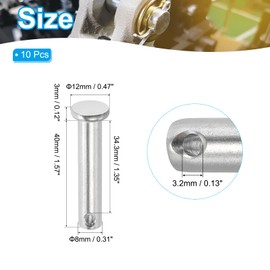 PATIKIL 8 x 40 Mm Single Hole Clevis Pins, 10 Pcs 304 Stainless Steel Flat Head Pin for Hitch Pin Lock Link Hinge Systems, Silver