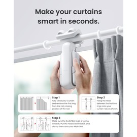 2025 Automatic Curtain Opener 3 Rod(2 Pack)- Bluetooth Remote Control Smart Curtain, WiFi & App Control, Upgraded High-Performance Motor, Add SwitchBot Hub to Work with Alexa, Google Home, HomeKit