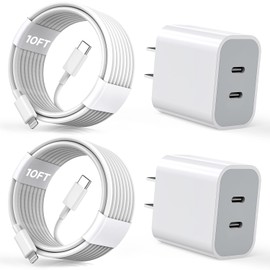 iPhone Charger [Apple MFi Certified] 2Pack PD Dual USB C Charger Block Fast Charging Wall Charge Plug with 10FT Long Rapid Type C - Lightning Cable Apple Charge for iPhone 14/13/12/11/XS/XR/SE, iPad