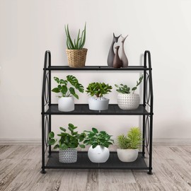 VyGrow Plant Stand, 3 Tier Plant Shelf for Indoor Outdoor, Heavy Duty Metal Outdoor Plant Stand Holder Rack for Living Room Balcony and Garden, Black