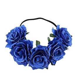 DNHCLL Rose Flower Crown Fake Flower Crowns Headbands For Women Girl Rose Floral Head Piece Hair Crown Pet Headband Flower Wreath (Blue)
