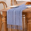 MLMC Boho Rustic Linen Table Runner with Handmade Tassels Denim