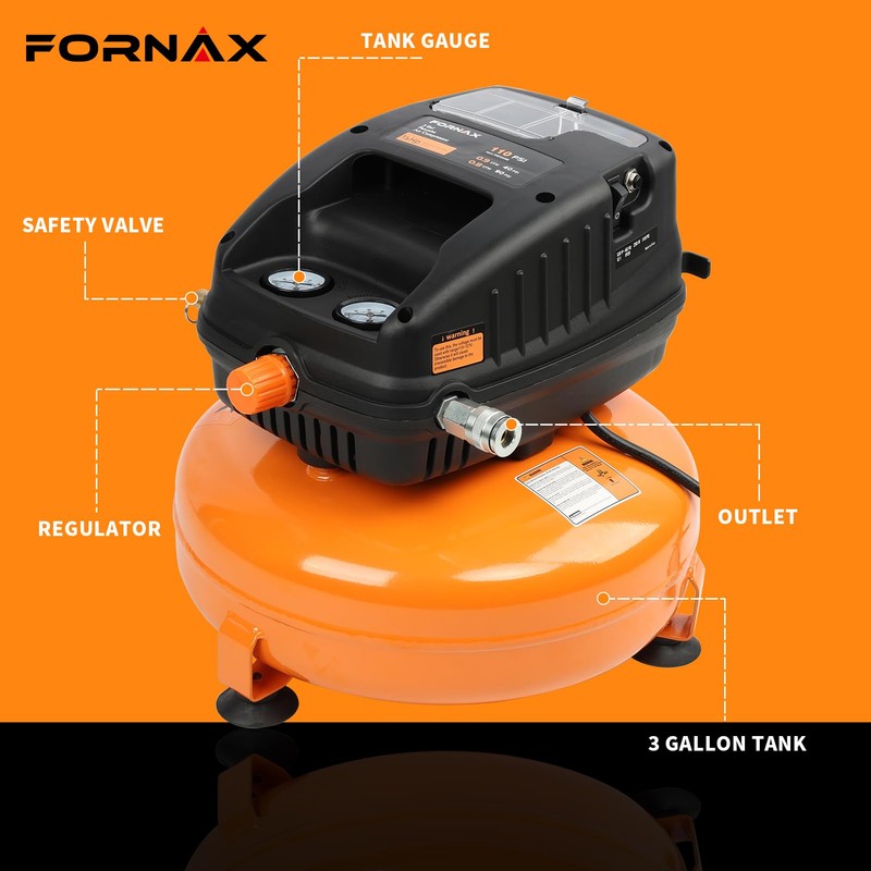 FORNAX Pancake Air Compressor, 3 Gallon, 110 PSI Portable Air