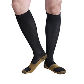 Caldor Thera-Copper Compression Copper Socks: Calves High Copper Compression Socks Aid in Blood Circulation Relieves Pain and Aches off your Feet L/XL size (1, Black Copper)