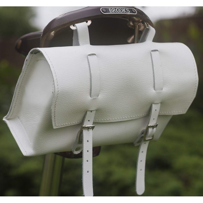 London Craftwork Large Leather Bicycle Bag Saddle/Handlebar/Frame Bag in White