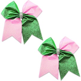 2 PCS Pink and Green Enchanted Witch Hair Bow Clips,Crystal Aesthetic Bow,Sparkly Musical Theater Hair Accessories,Silky Satin Hair Bows Clips,Magic Fantasy Accessories for Cosplay