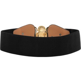 BlackButterfly Vintage Wide Elastic Stretchy Antique Buckle Belt, black