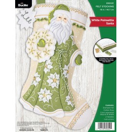 Bucilla, White Poinsettia Santa, Felt Applique 18" Stocking Making Kit, Perfect for DIY Arts and Crafts, 89602E