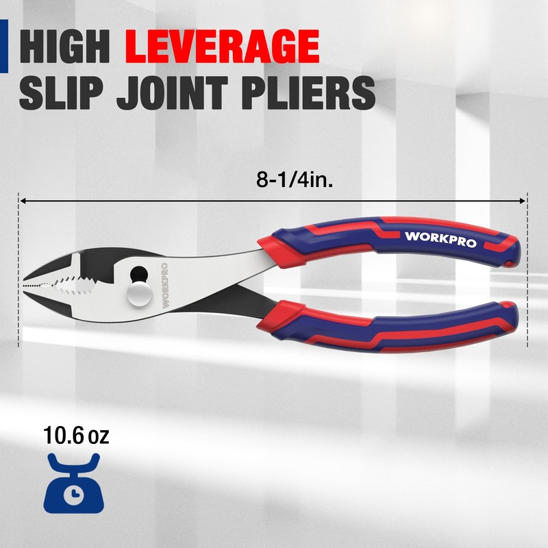WORKPRO 8” Slip Joint Pliers Tool, Large Soft Grip,Rust Prevention