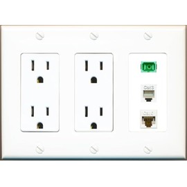 RiteAV 1 Port SC APC Simplex Phone and Cat6 Ethernet Wall Plate - 3 Gang 2 Outlet [White]