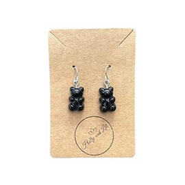 Gummy Bear Novelty Style Dangle & Drop Earrings, 9 Variations, Gummy Bears, Teddy Bear Charms, Cuddly bear earrings, Hooks (Black)