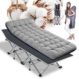 ABORON Folding Camping Cot W/Mat for Adults, Heavy Duty Outdoor Bed with Carry Bag,1200 D Layer Oxford Travel Camp Cots