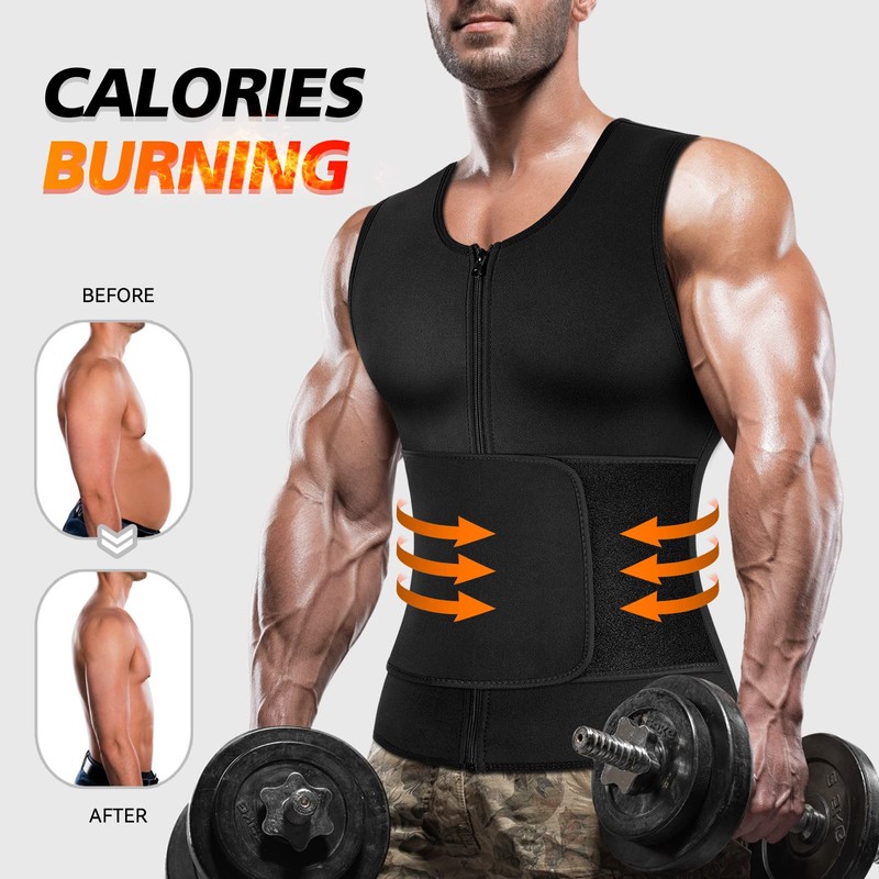 Cimkiz Mens Sweat Sauna Vest for Waist Trainer Zipper Neoprene