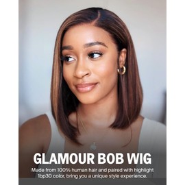 Megalook hair 12A Bob Wig Human Hair Glueless Bob Wig Pre Cut 6x5 Lace Highlight Bob Lace Front Wigs Human Hair Real Ready to Go Glueless Bob Wig Pre Plucked Bleached Tiny Knots 10 Inch 1BP30