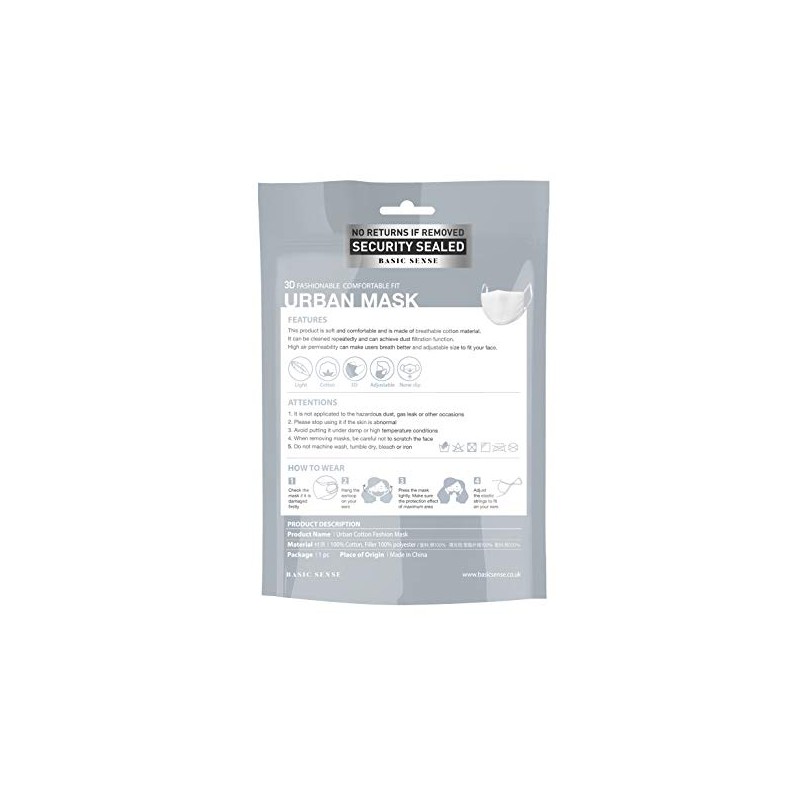 Basic Sense 100% Cotton Washable Reusable Skin Friendly Plain Face