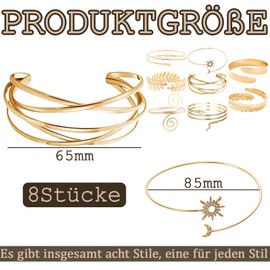 Vimmvid 8 Pieces Bangle Gold, Adjustable Jewellery Gold, Minimalism Upper Bangle, Women's Wedding Jewellery Bangle Upper Bangle Minimalist Easy Adjustable, Synthesis, Synthesis