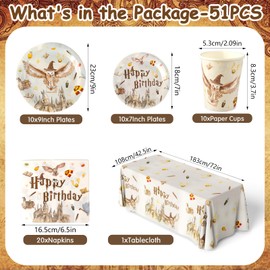 Magical Birthday Tableware Set, Wizard Party Birthday Decoration with Party Plates Cups and Napkins Tablecloths and Banner for Kids Aldult Birthday Magic Theme Party Supplies