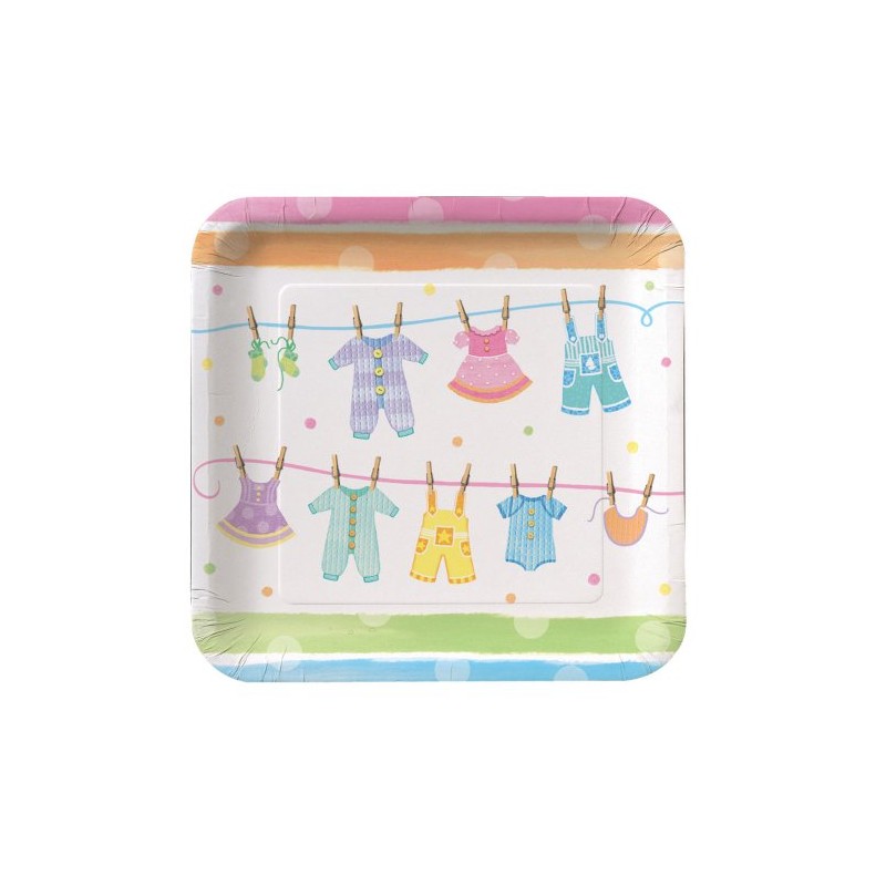 Sale - 8 Baby Clothes Large Square Plate - Baby