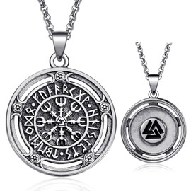 LES OSEWA Viking Compass Necklace 925 Sterling Silver Vegvisir Runes Necklace Compass Norse Pendant Amulet Viking Jewelry Gifts for Men