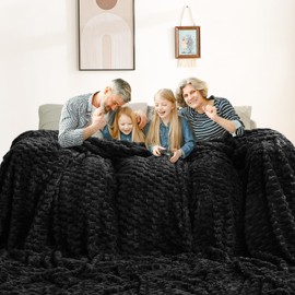 Excervent Flannel Fleece Throw Blanket(120x120 inches), Oversized Giant Extra Large 10'x10' King Bed Throw, Hexagon Jacquard Decorative Fuzzy Blankets for Household, Camping, and Travel, Black