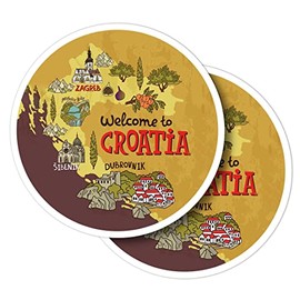 Vinyl Round Stickers (Set of 2) 10cm - Map Croatia Travel Attractions for Laptops, Tablets, Luggage, Scrap Booking, Fridges #61045