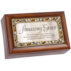 Cottage Garden Amazing Grace Eternal Glory Wood Finish Petite Jeweled Music Box Plays Amazing Grace