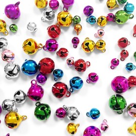 HAIKING Christmas Jingle Bells, 80 PCS Random Color Mini Christmas Craft Bells for Christmas, Party, Festival, Home Decoration (4 Sizes)