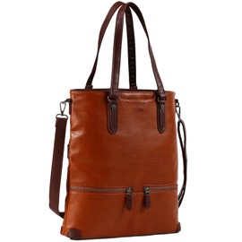 Lasaviin Laptop Tote Bag, Leather Work Tote for Computer Bag, Waterproof Lightweight Shoulder Bag Purse Handbags Crossbody Bag for Work, Office, Business, School, Travel - Brown