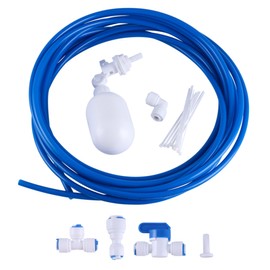 GCESSOIRY 1/4 inch Tube Float Valve Kit for RO Water Reverse Osmosis System Water Filter Push in to Connect Pipe Hose Tube Fittings tube(Ball Float Valve + 5 Connectors + 19,6 Feet Blue Hose Tube)