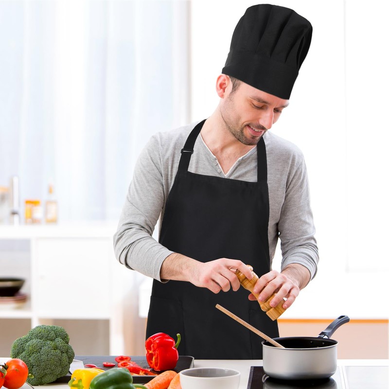 Livdouyu Chef's Hat and Apron Set, Adjustable High Cooking Apron,