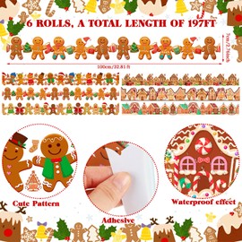 Seajan 6 Pcs 197 ft Christmas Bulletin Board Borders Decorations Gingerbread Border Trim Decor Gingerbread Man Gingerbread House for Christmas Home Office Windows Blackboard