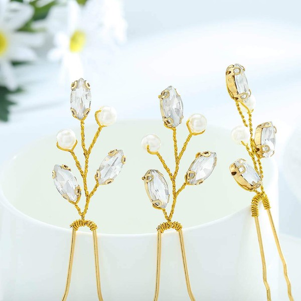 Asooll Wedding Pearl Bride Hair Pins Bridal Crystal Hair Piece Accessories for Women and Girls (Gold)