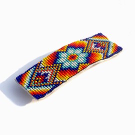 Handmade Beaded French Hair Barrette Inspired By Native American Seed Beads hair Barrette for women, Hair accessory (Multi-Color (Floral))