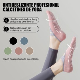 5 Pares Calcetines de Yoga, Calcetines Antideslizantes de Yoga para Mujeres, Tirantes Transpirables Diseñan Calcetas para Yoga,Danza, Cómodo Pilates, Ballet, Fitness,Ejercicio Interior (Algodón, 5)